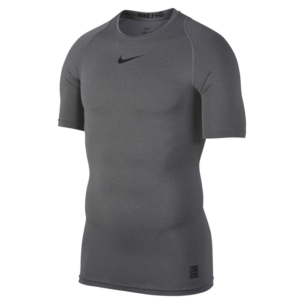nike pro short-sleeve training top carbon heather nike pro short-sleeve training top carbon heather