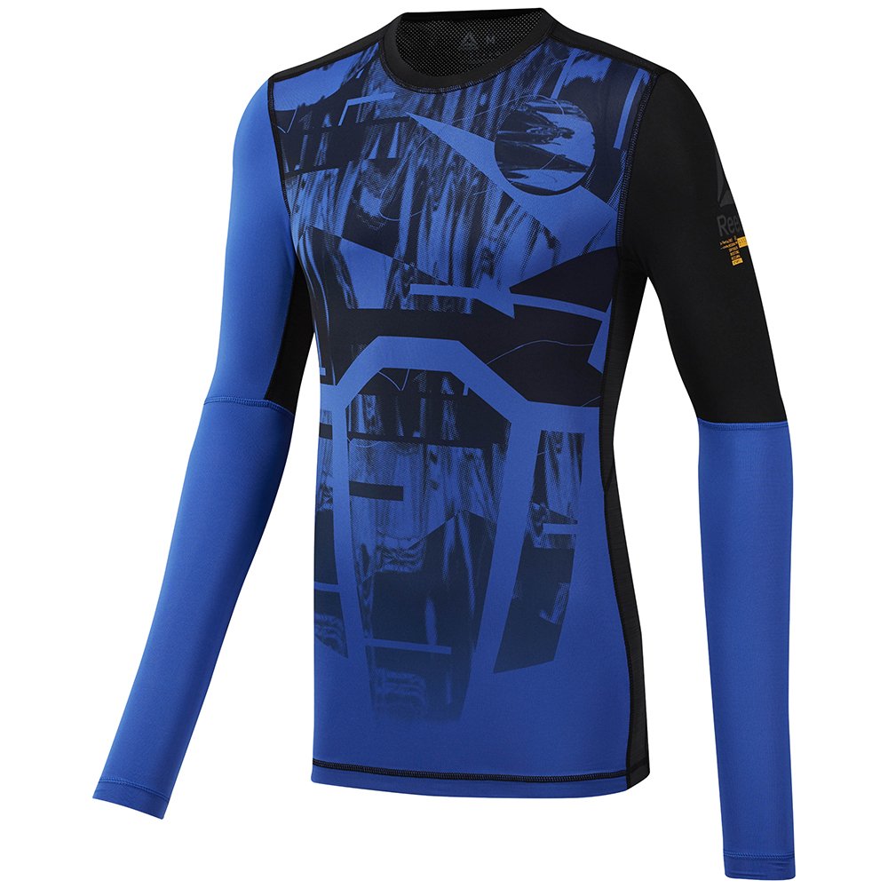 reebok long sleeve compression tee printed blue reebok long sleeve compression tee printed blue