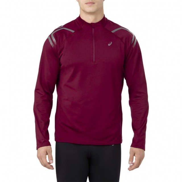 asics icon winter long sleeve 1/2 zip top cordovan asics icon winter long sleeve 1/2 zip top cordovan
