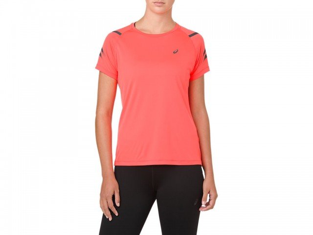 asics icon short sleeve top flash coral dark grey asics icon short sleeve top flash coral dark grey