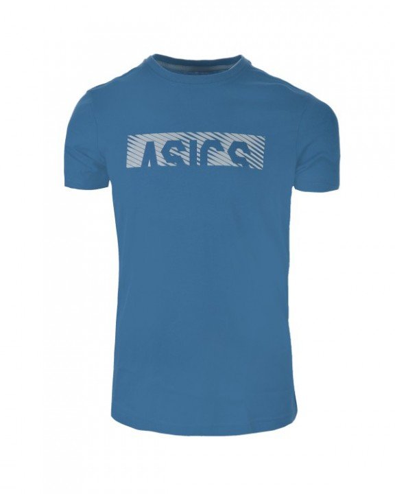 asics essential diagonal short sleeve top azure / mid grey asics essential diagonal short sleeve top azure / mid grey