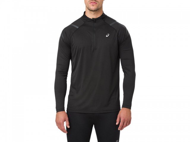 asics icon long sleeve 1/2 zip top black asics icon long sleeve 1/2 zip top black
