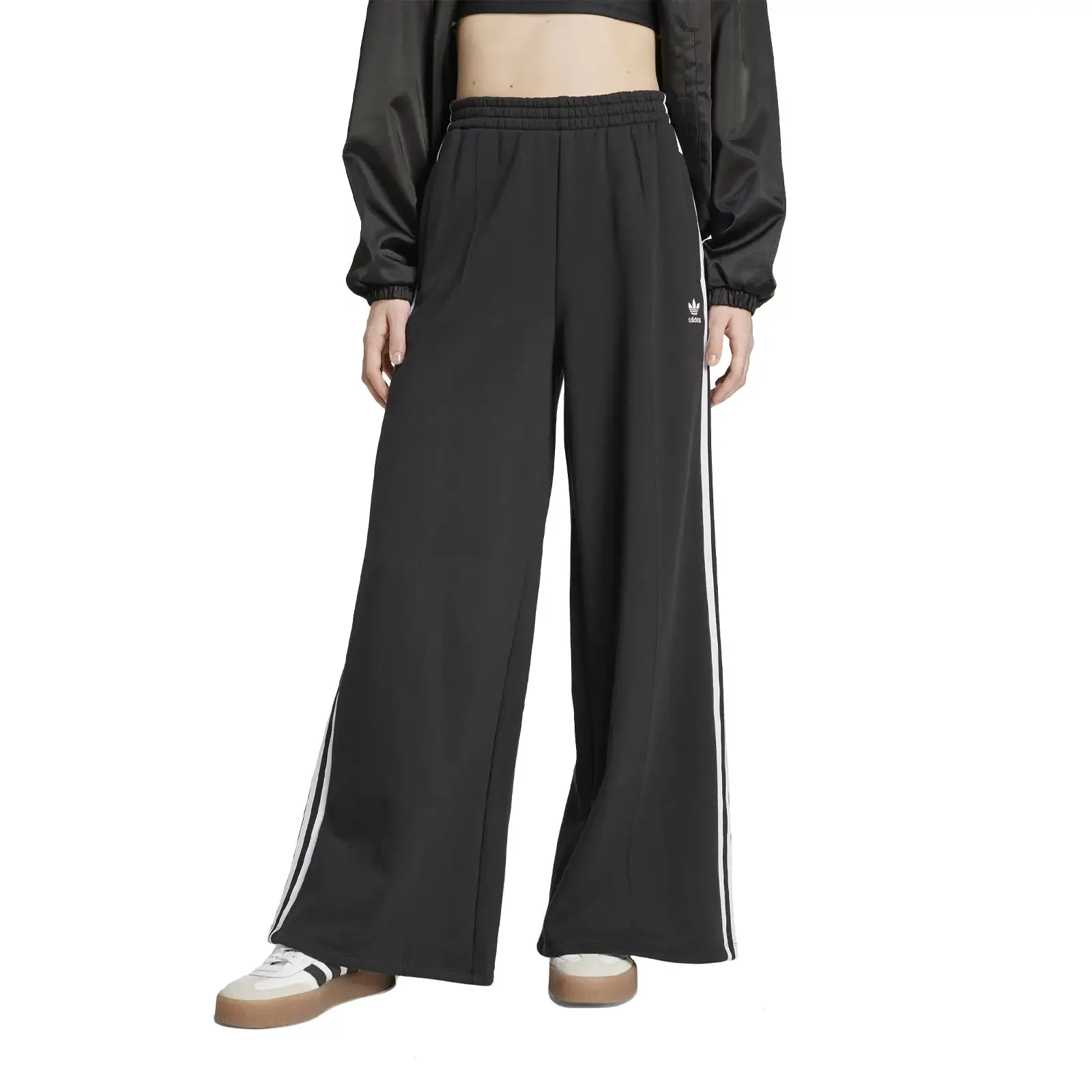 ★ADIDAS★Originals 3S Wide Leg Pants Black IY7255 ワイド Pantaloni și jambiere adidas 3-Stripes Loose French Terry