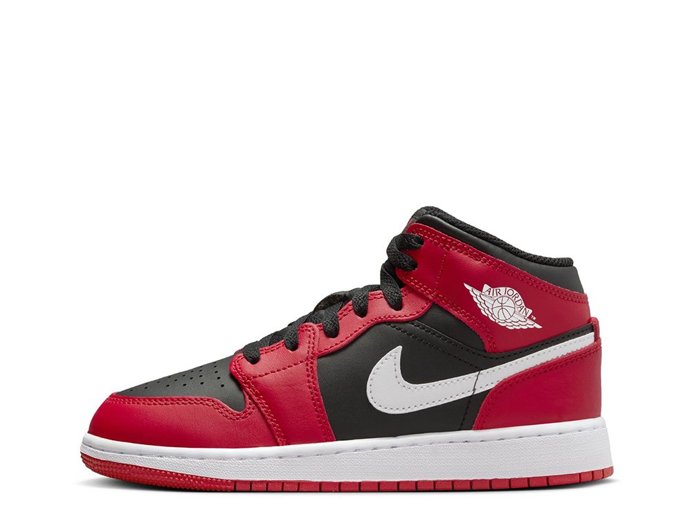 シューズ(女性用) JORDAN 1 MID GS BLACK,CHILE RED,WHITE NIKE AIR JORDAN 1 MID GS 