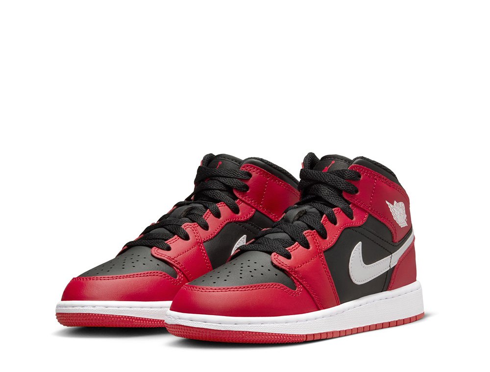 スニーカー NIKE AIR Jordan 1 MID(GS) DQ8423-060 NIKE AIR JORDAN 1 MID GS DQ8423-060 BLACK FIRE RED WHITE