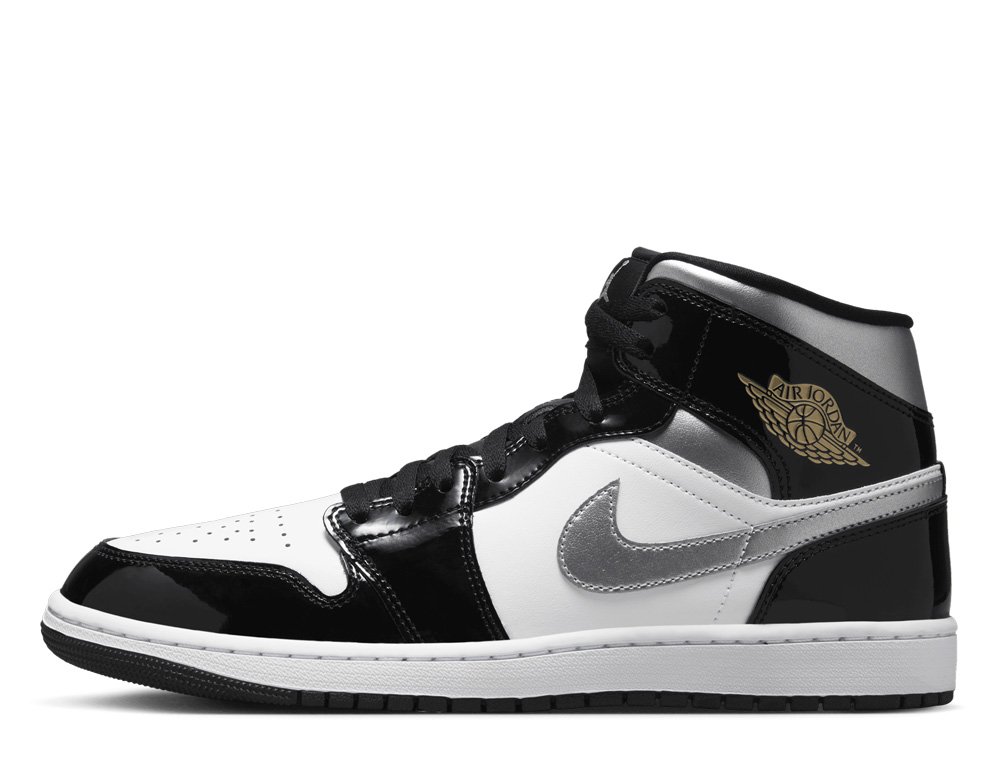 【NIKE】W AIR JORDAN 1 MID SE BLACK Air Jordan 1 Mid SE Black/Metallic Silver-White shoes