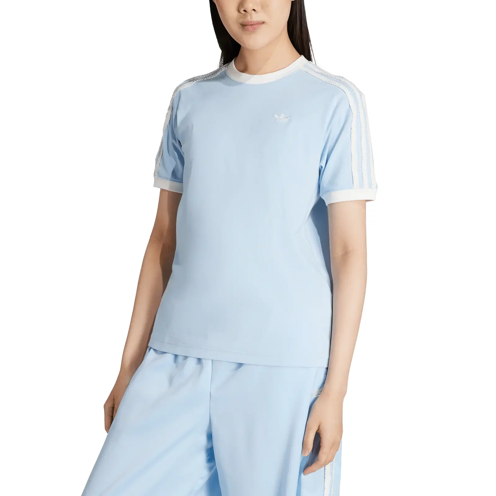 ★adidas★ Ruffle 3S Tee Clear Sky KC8820 Shop adidas Originals Ruffle 3-Stripes T-Shirt KC8820