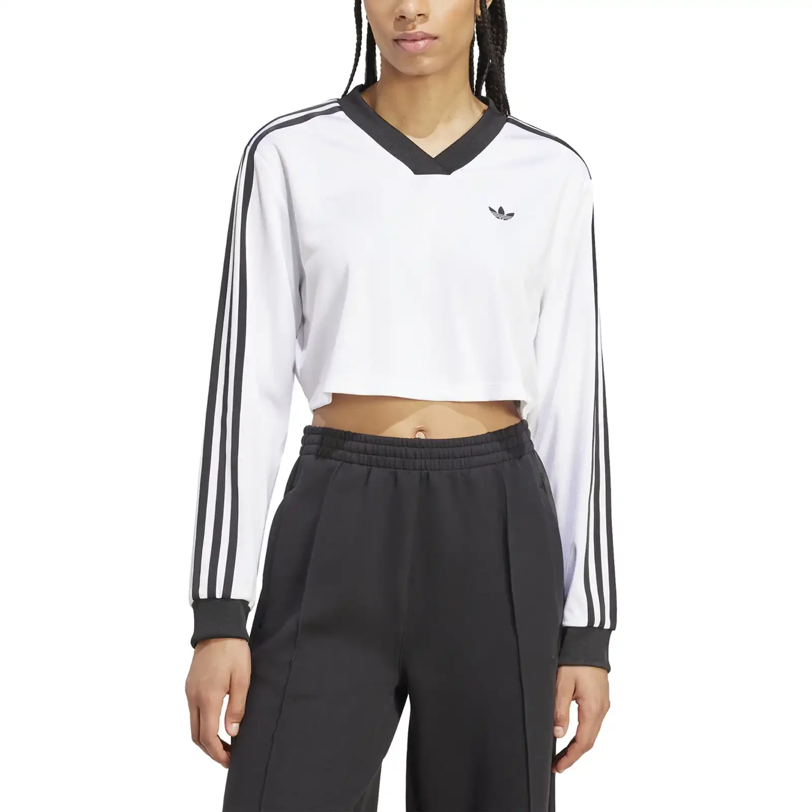Tシャツ・カットソー ADIDAS ADICOLOR 3S LONG SLEEVE CROP TEE 5FT1690 T-shirts adidas Adicolor Jacquard Top 'White' (JV9740) | WSS