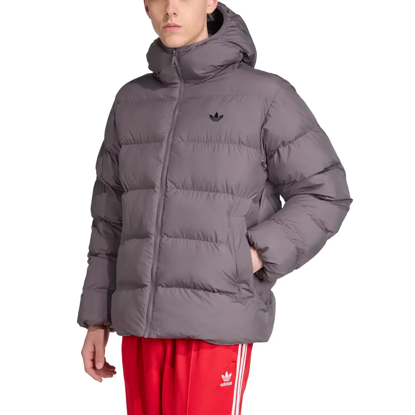Kurtki adidas Tonal Hooded Puffer Jacket 'Grey Strata