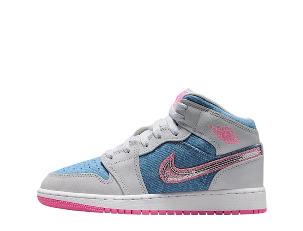 Air Jordan 1 Mid SE (GS) Grey/Blue Shoes [HQ1999-400